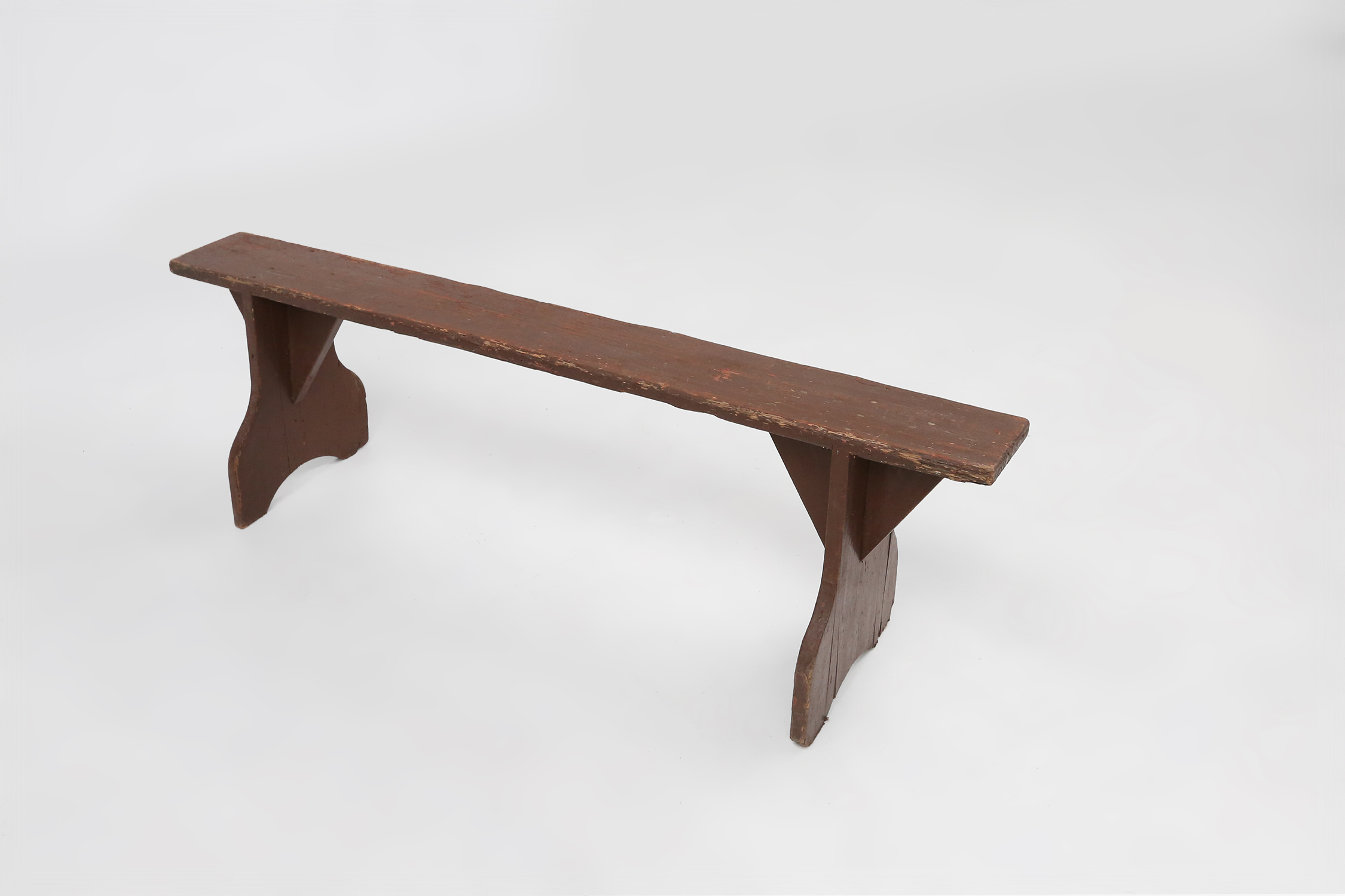 Mid-century rustic bench in brown painted wood, France ca. 1890thumbnail